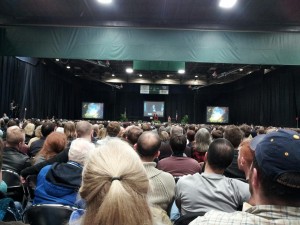 A long-distance view of Dr. Tyson on stage at the Nutter Center