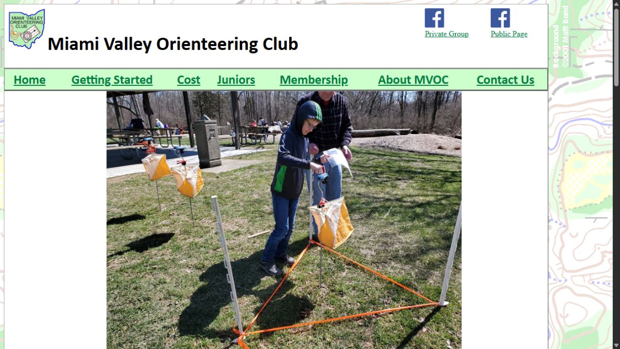 MVOC homepage before the overhaul, with a wide text navigation bar and a centered photograph.