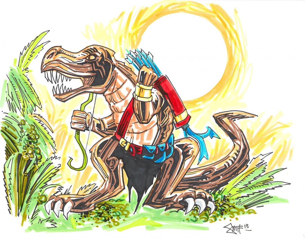 Jungle Giant Weretyrannosaurus hybrid form, art by Dan Smith
