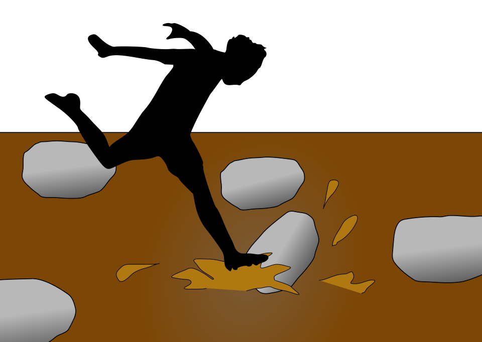 A person skipping from stone to stone